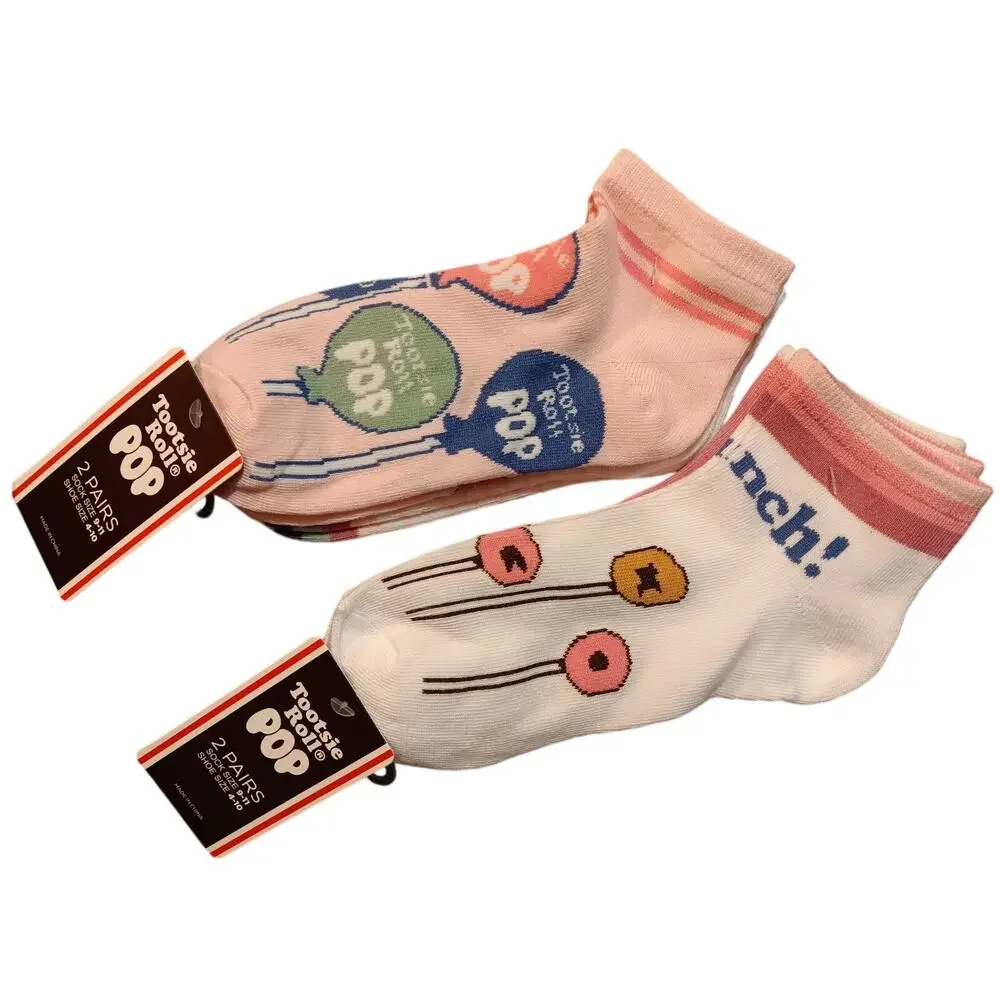 Tootsie Roll Pop Socks Womens NEW 4 Pair Ankle Different Designs Shoe Size 4-10